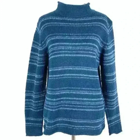 St johns bay sweater size M blue striped 15% wool - Picture 1 of 9